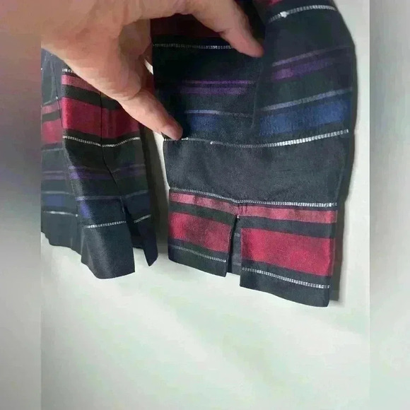 Talbots Silk Red Blue Black Metallic Striped Blazer Jacket Women’s Size 14 - Picture 8 of 12